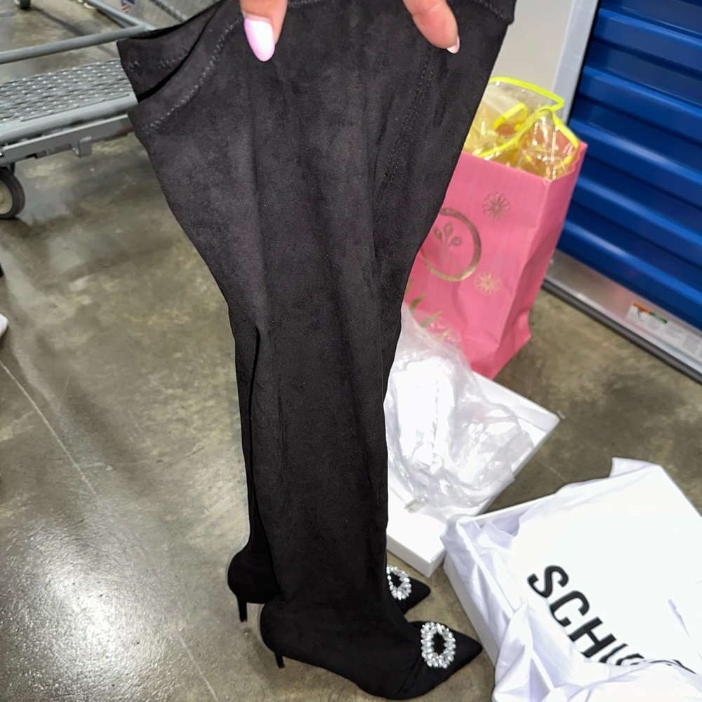 Black Schutz thigh high suede boot